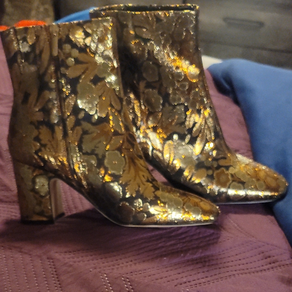 Sam Edelman Gold Ankle Boots with Block Heel